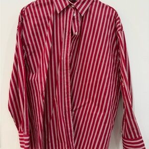 NWOT Zara Red and White Striped Button-Front Blouse